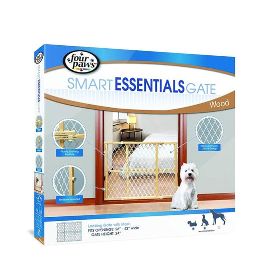 Four Paws Smart Essentials Puerta de madera 26-42 pulgadas de ancho x 24 pulgadas de alto