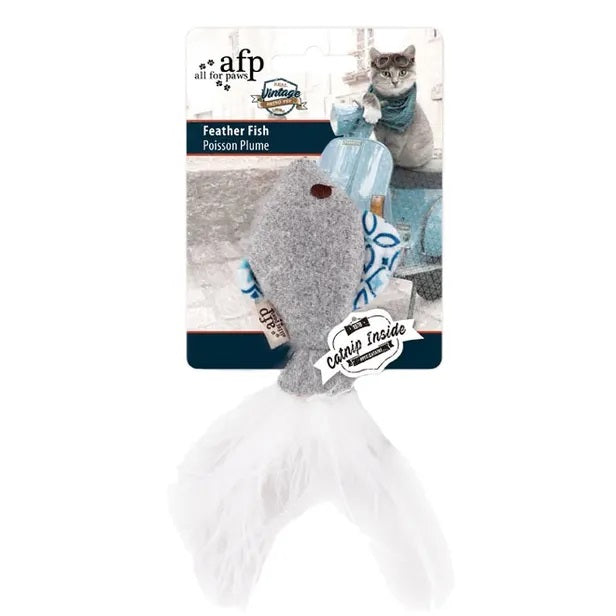 Juguete para Gato Pez Gris Con Plumas
