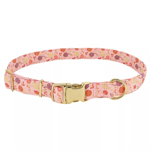 Collar Para Mascota Metalico Flores Rosa