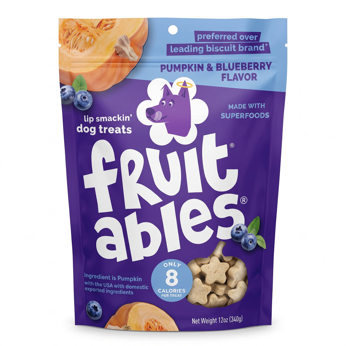 Snack de fruta para perros calabaza y mora 12Oz