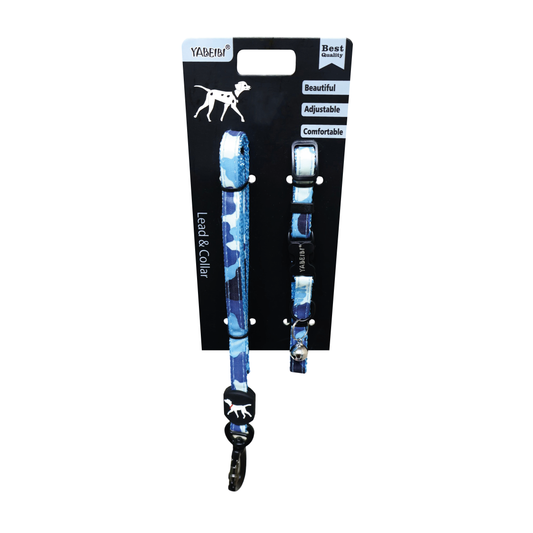 Collar y Guia Camo Azul 12"