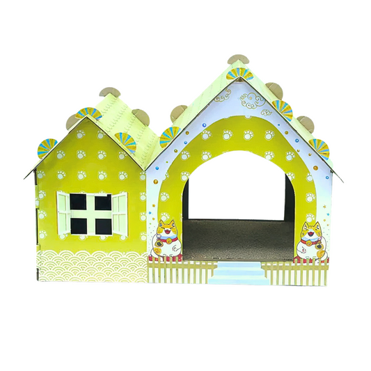 Cartón Rascador Casa Amarilla Grande