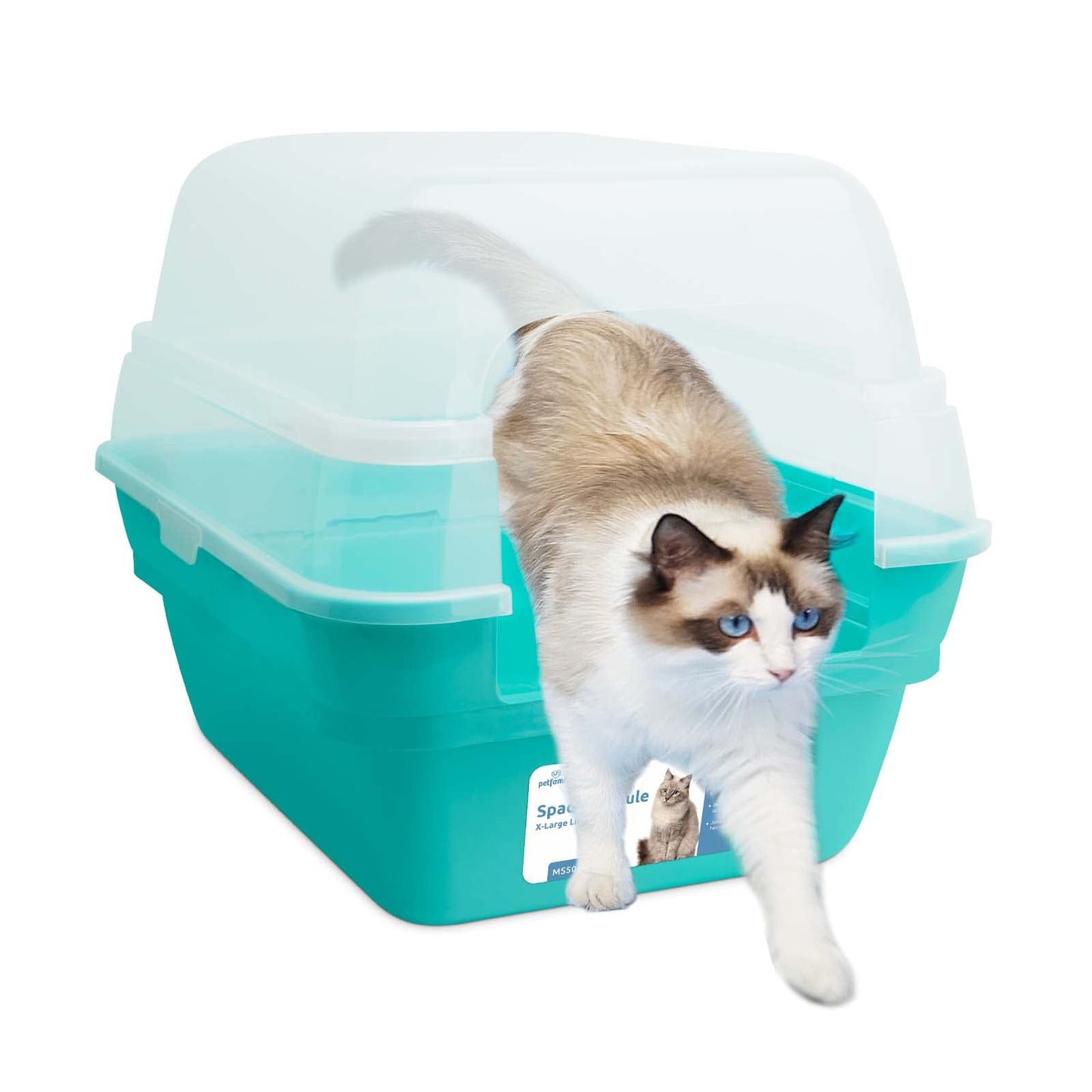 Caja Higiénica Para Gato -Blanca/Turquesa