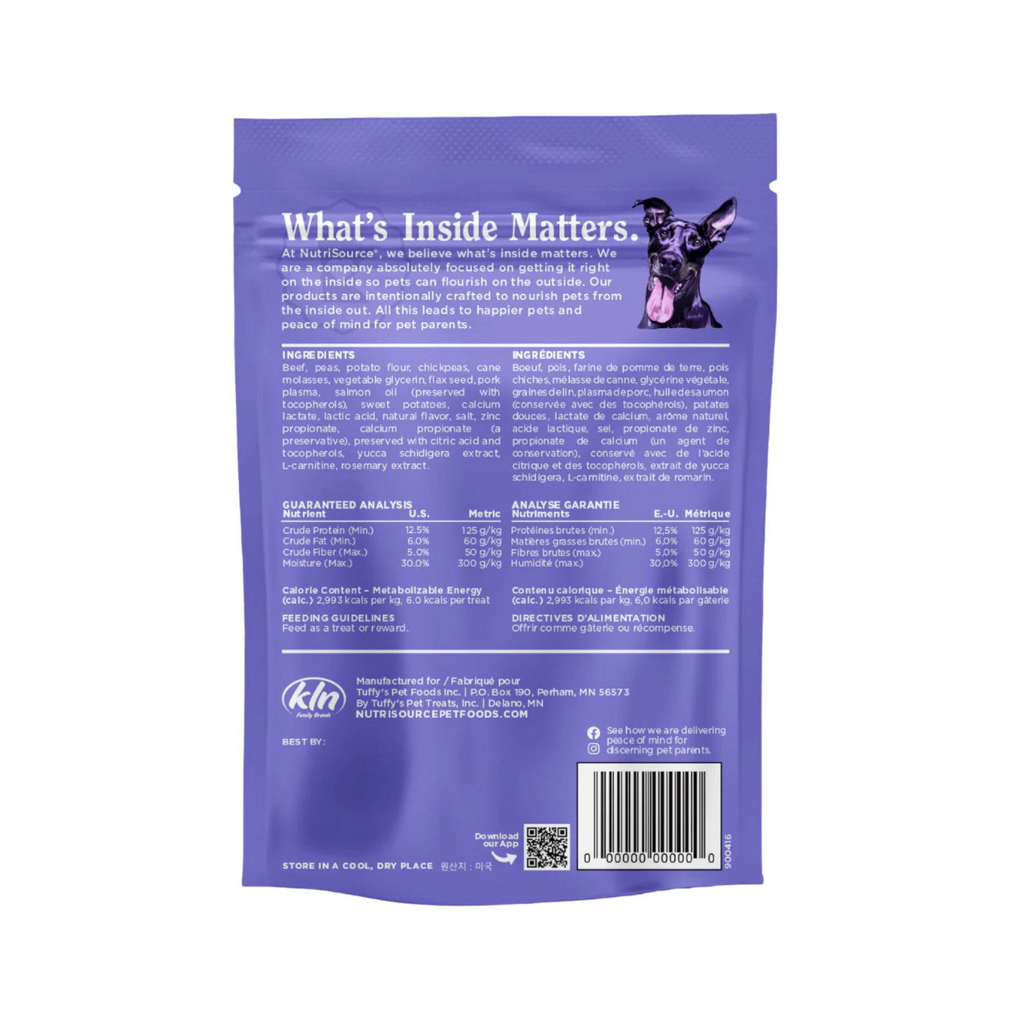 Snack para Perro NutriOurce Grain Free Bocados Grandes con sabor a Carne 14 Oz.