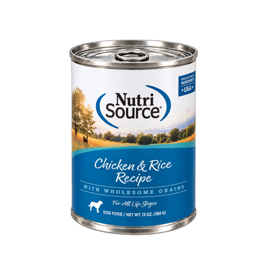 Alimento NutriSource en Lata Perro de Pollo y Arroz 13Oz