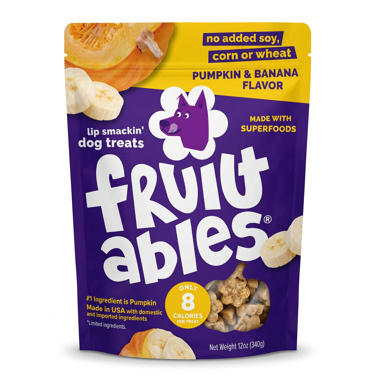 Snack de fruta para perros calabaza y banana 12Oz